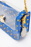 SCORE! Chrissy Small Designer Clear Crossbody Bag - Royal Blue and Yellow Gold