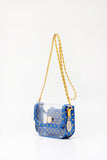 SCORE! Chrissy Small Designer Clear Crossbody Bag - Royal Blue and Yellow Gold