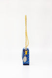 SCORE! Chrissy Small Designer Clear Crossbody Bag - Royal Blue and Yellow Gold