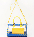 Moniqua Large Designer Clear Crossbody Satchel - Imperial Blue and Yellow Gold