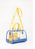 Moniqua Large Designer Clear Crossbody Satchel - Imperial Blue and Yellow Gold