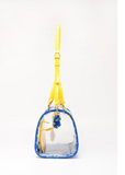 Moniqua Large Designer Clear Crossbody Satchel - Imperial Blue and Yellow Gold