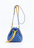 Small Crossbody Polka dot BoHo Bucket Bag- Royal Blue and Gold Yellow