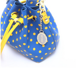 Small Crossbody Polka dot BoHo Bucket Bag- Royal Blue and Gold Yellow