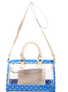 Moniqua Large Designer Clear Crossbody Satchel - Imperial Blue and Metallic Gold