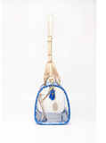 Moniqua Large Designer Clear Crossbody Satchel - Imperial Blue and Metallic Gold