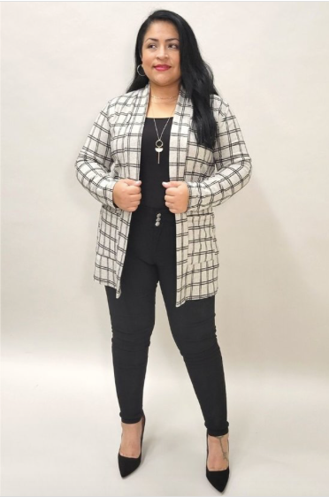 Grey Black Plaid, long body cardigan