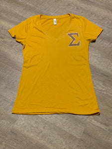 Gold Bling Pocket V Neck Tee