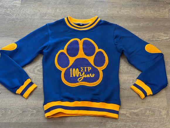 Royal Paw Print Terry Fleece Chenille Sweatshirt