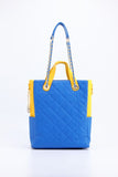 SCORE!'s Kat Travel Tote for Business, Work, or School Quilted Shoulder Bag - Imperial Royal Blue and Yellow Gold