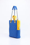 SCORE!'s Kat Travel Tote for Business, Work, or School Quilted Shoulder Bag - Imperial Royal Blue and Yellow Gold