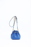 SCORE! Sarah Jean Small Crossbody Polka dot BoHo Bucket Bag- Royal Blue and Gold Gold