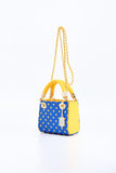 SCORE! Jacqui Classic Top Handle Crossbody Satchel - Royal Blue and Yellow Gold