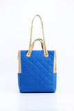 SCORE!'s Kat Travel Tote for Business, Work, or School Quilted Shoulder Bag - Imperial Royal Blue and Yellow Gold