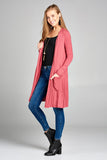 Ladies fashion long sleeve open front w/pocket long length rayon spandex cardigan