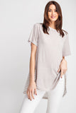 Short Sleeves Rayon Slub Mix And Match Striped Contrast Boxy Top