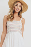 Striped Smocking Ruffled Hem Spaghetti Strap Dress