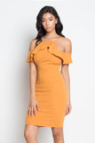 Ruffle Open Shoulder Halter Dress