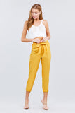 Paperbag W/bow Tie Elastic Hem Long Linen Pants