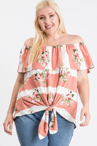 Off Shoulder Ruffled Front Tie Top