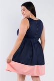 Plus Size Navy Pleated Colorblock Mini Dress