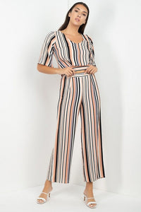 Stripped Scoop Neck Top Wide Leg Pants Set