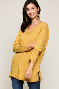 Two-tone Rib Tunic Top With Side Slits