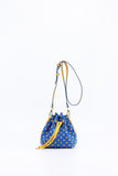 SCORE! Sarah Jean Small Crossbody Polka dot BoHo Bucket Bag- Royal Blue and Gold Yellow