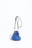 SCORE! Sarah Jean Small Crossbody Polka dot BoHo Bucket Bag- Royal Blue and Gold Gold