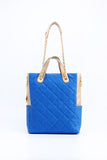 SCORE!'s Kat Travel Tote for Business, Work, or School Quilted Shoulder Bag - Imperial Royal Blue and Yellow Gold