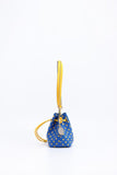 SCORE! Sarah Jean Small Crossbody Polka dot BoHo Bucket Bag- Royal Blue and Gold Yellow