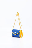 SCORE! Eva Designer Crossbody Clutch- Royal Blue and Gold Yellow