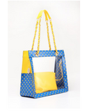 Presale Andrea Large Clear Designer Tote for School, Work, Travel - Imperial Blue and Yellow Gold May 15th