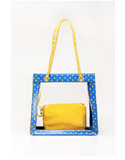 Presale Andrea Large Clear Designer Tote for School, Work, Travel - Imperial Blue and Yellow Gold May 15th