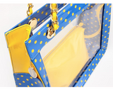 Presale Andrea Large Clear Designer Tote for School, Work, Travel - Imperial Blue and Yellow Gold May 15th