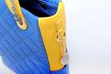 SCORE!'s Kat Travel Tote for Business, Work, or School Quilted Shoulder Bag - Imperial Royal Blue and Yellow Gold