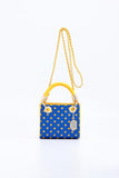 SCORE! Jacqui Classic Top Handle Crossbody Satchel - Royal Blue and Yellow Gold