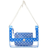 SCORE! Chrissy Medium Designer Clear Cross-body Bag-Imperial Blue and White