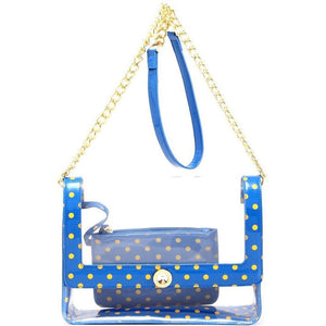 SCORE! Chrissy Medium Designer Clear Cross-body Bag-Imperial Blue and Yellow Gold