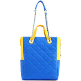 SCORE!'s Kat Travel Tote for Business, Work, or School Quilted Shoulder Bag - Imperial Royal Blue and Yellow Gold