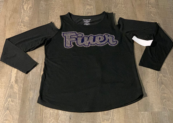 Finer Bling Cold Shoulder Top Long Sleeves