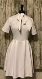 Women's Short Sleeved Mock Neck Tie Dress w/ Pocket White