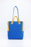 SCORE!'s Kat Travel Tote for Business, Work, or School Quilted Shoulder Bag - Imperial Royal Blue and Yellow Gold