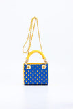 SCORE! Jacqui Classic Top Handle Crossbody Satchel - Royal Blue and Yellow Gold