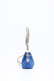 SCORE! Sarah Jean Small Crossbody Polka dot BoHo Bucket Bag- Royal Blue and Gold Gold